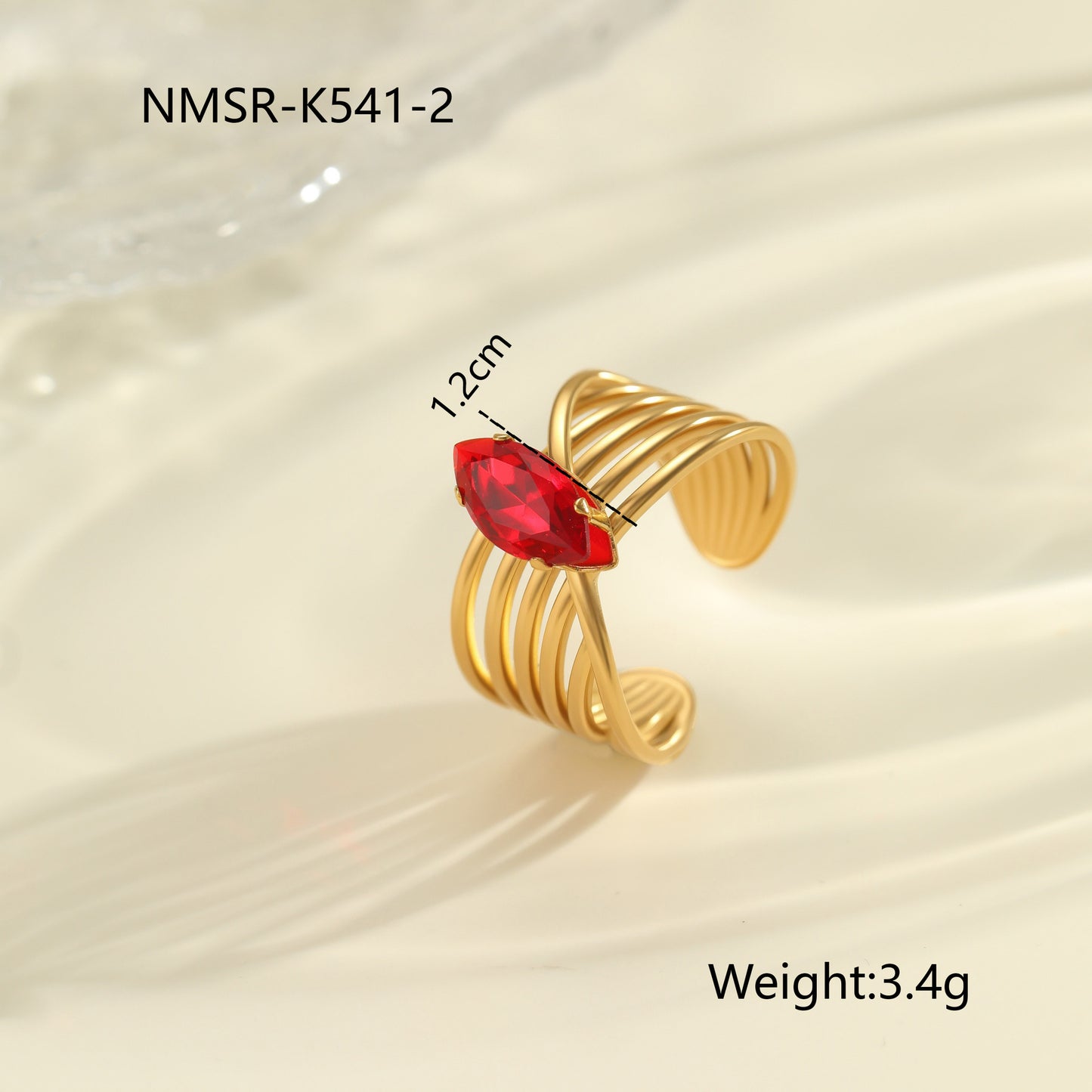 Anello da donna minimalista geometrico in acciaio al titanio con intarsio in zircone rosso regolabile a fascia aperta