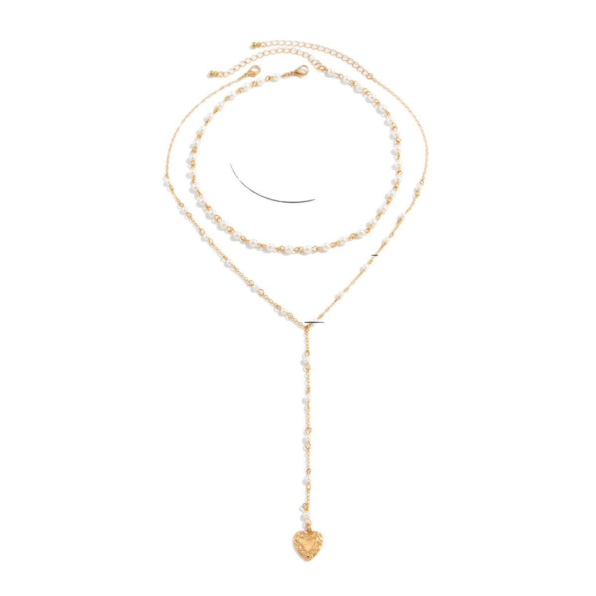 Elegant Casual Alloy Cross Heart Pendant Multi-layer Y-Necklace with Beads for Women
