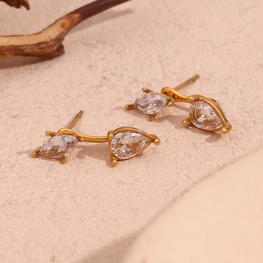 Pendientes minimalistas de acero inoxidable con forma de lágrima, chapados en oro de 18 quilates y circonitas marquesa para mujer