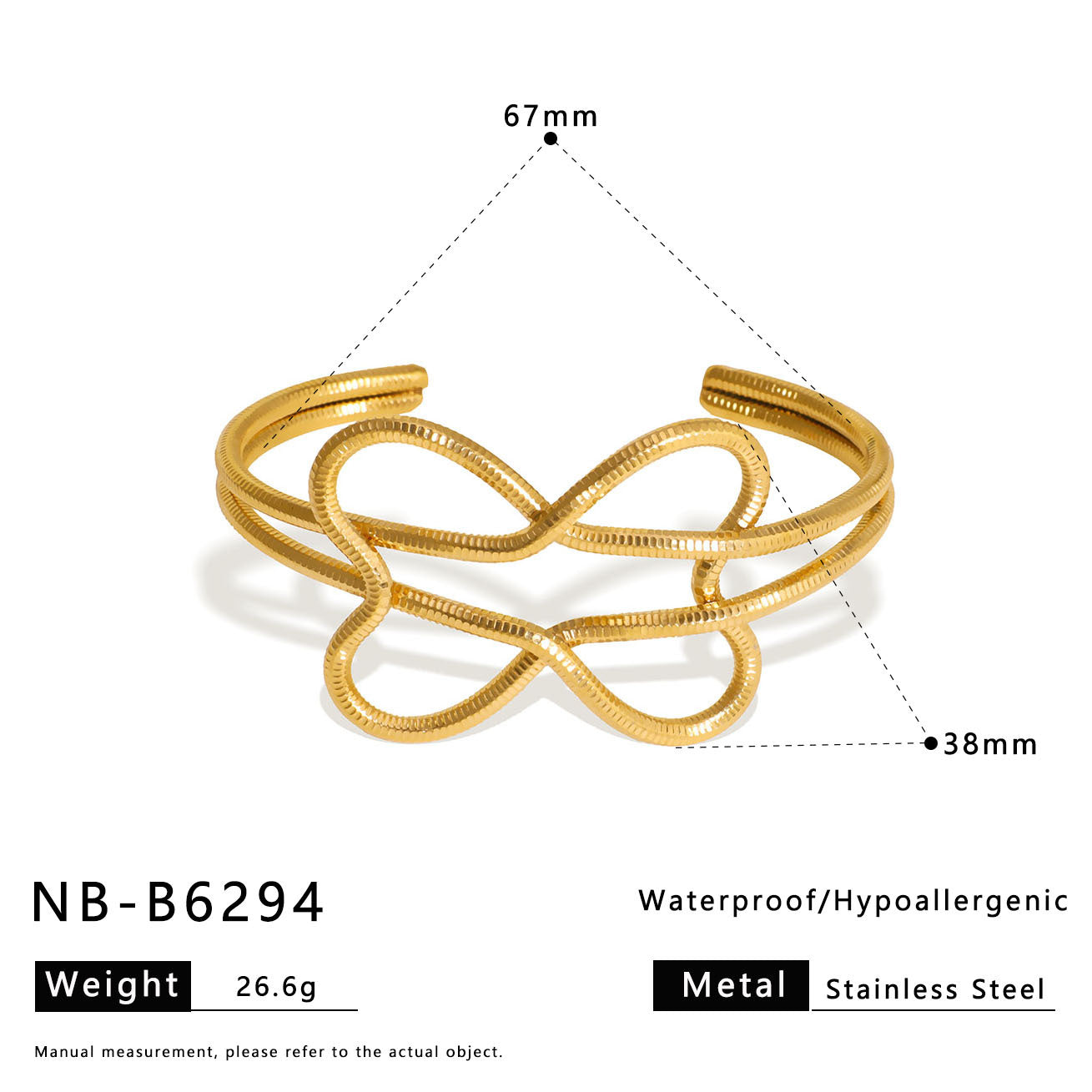 Minimalist Vintage Geometric Stainless Steel Bracelet with 18K Gold Plating for Women