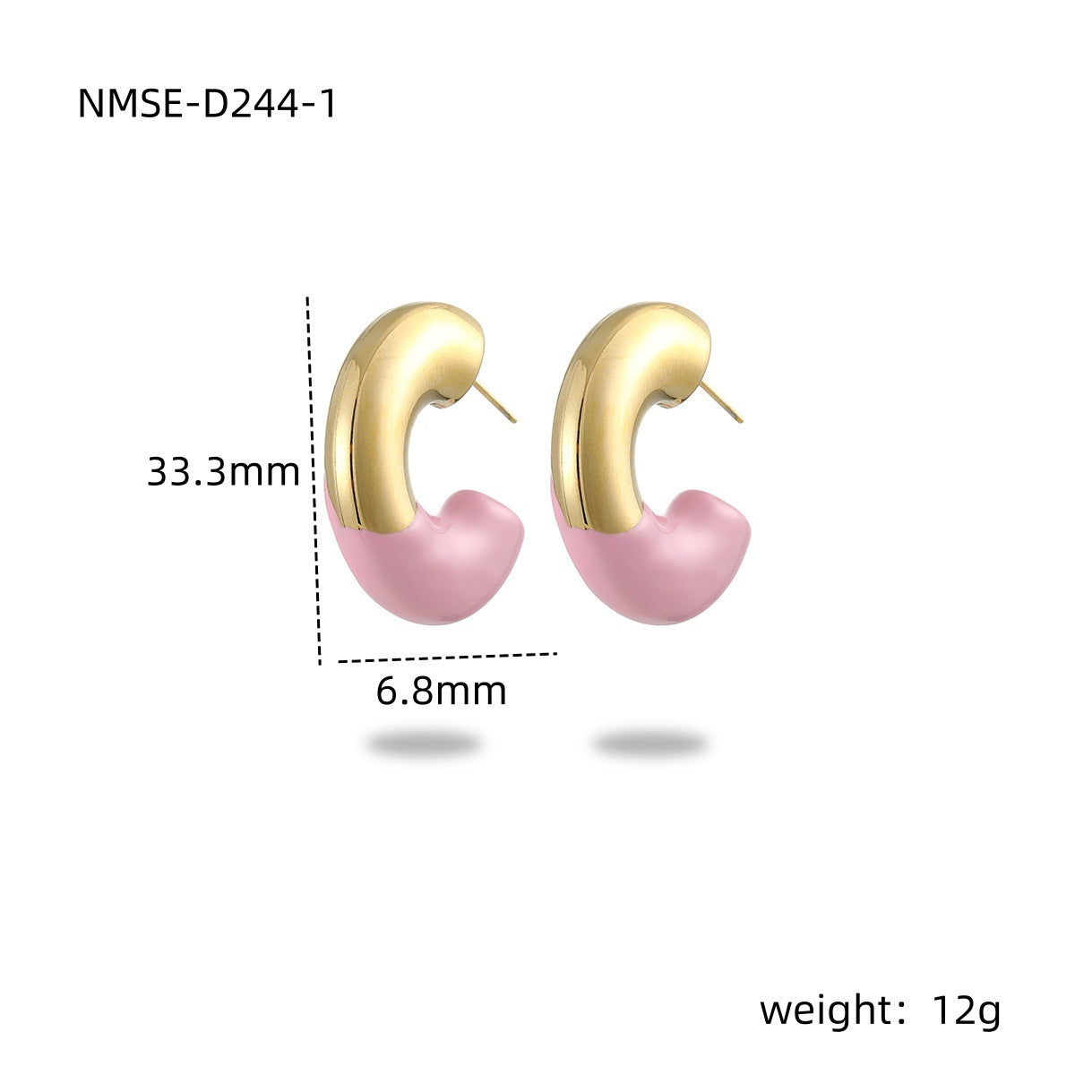 Orecchini da donna in titanio placcati oro 18 carati a forma di C con smalto a goccia, stile Fashion OL
