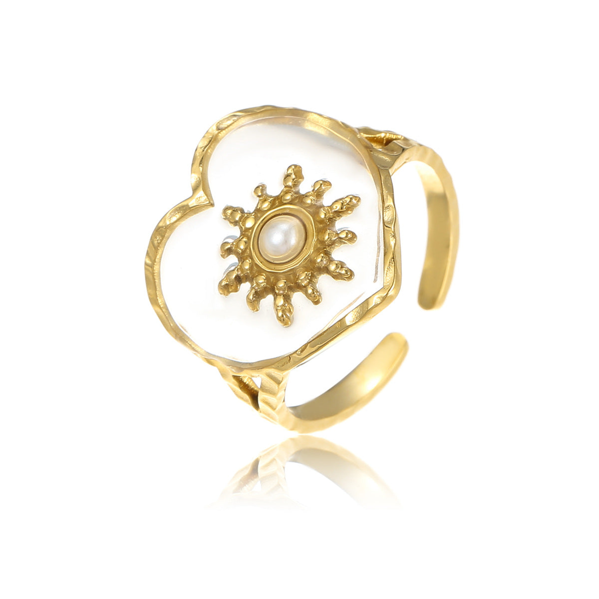 Anello in acciaio inossidabile a forma di cuore con geometria regolabile in stile vintage con finitura placcata