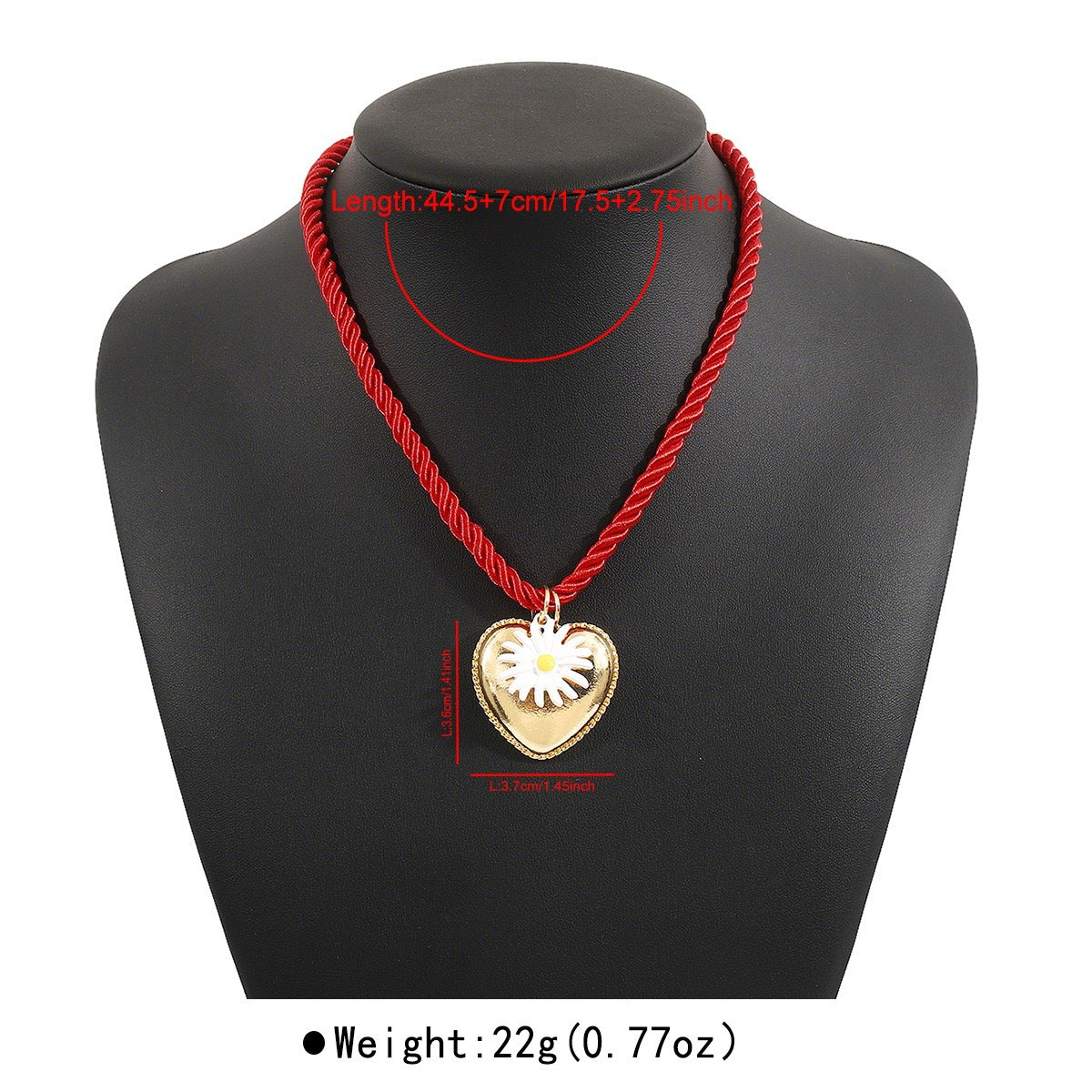 Collana Pendente Cuore Corda Colorata Casual con Margheritina e Sole per Donna