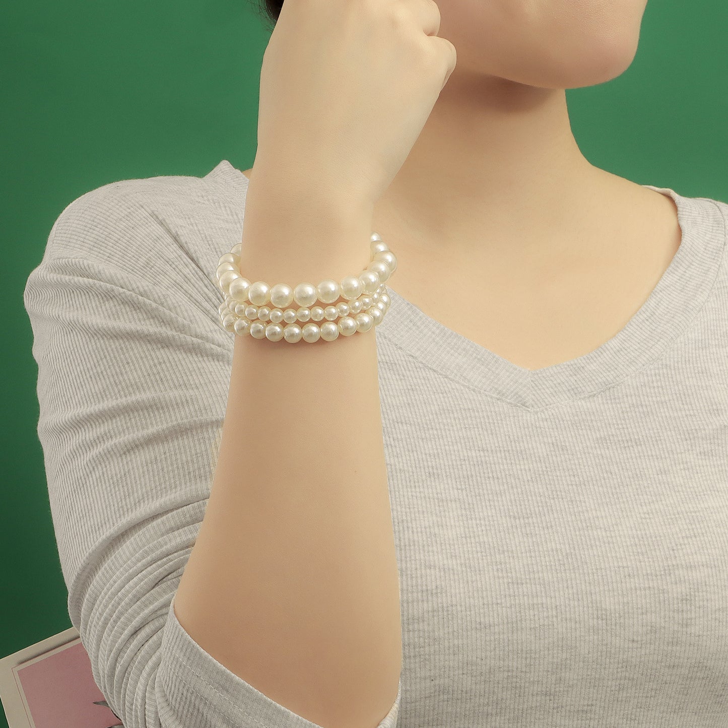 Natural Style Minimalist White Pearl Bracelet Set for Women Alloy with Electroplating Finish