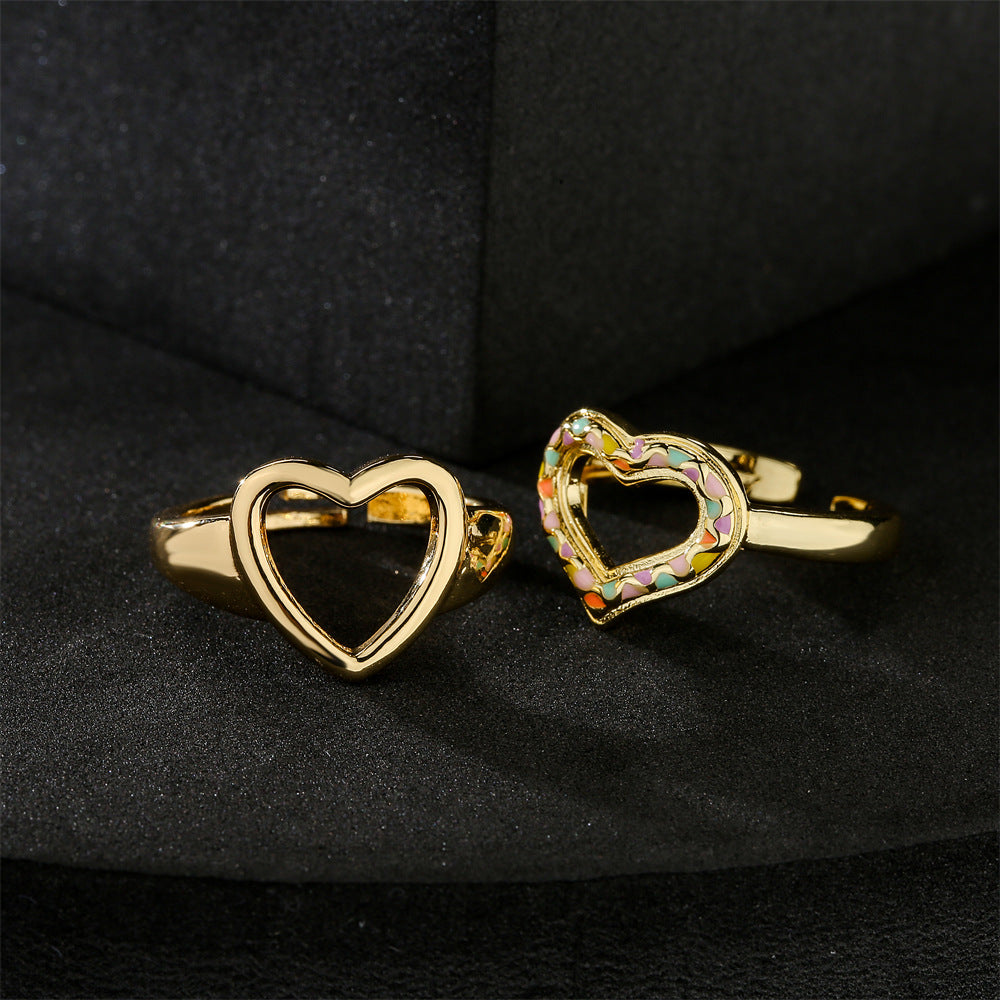 Gold Plated Brass Heart Drip Oil Open Ring for Women