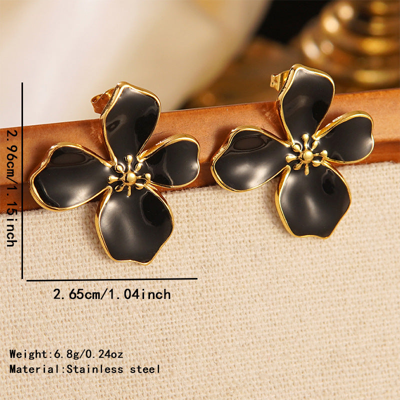 Elegant Stainless Steel Drip Oil Floral Necklace and Earring Set for Women