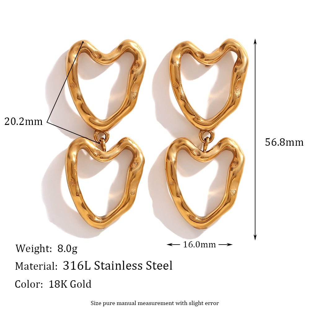 Orecchini pendenti da donna in acciaio inossidabile a forma di cuore vuoto, placcati in oro 18 carati, stile minimalista alla moda