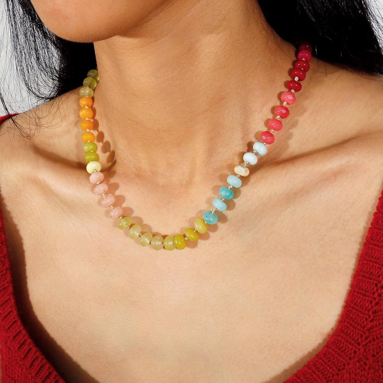 Casual Geometric Agate and Acrylic Beaded Necklace with Rainbow Gradient Pattern for Unisex