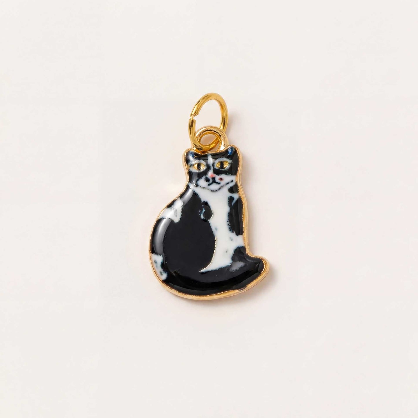 Cute Cartoon Cat Ceramic Drip Oil Plated Stainless Steel Charm Bar Pendant