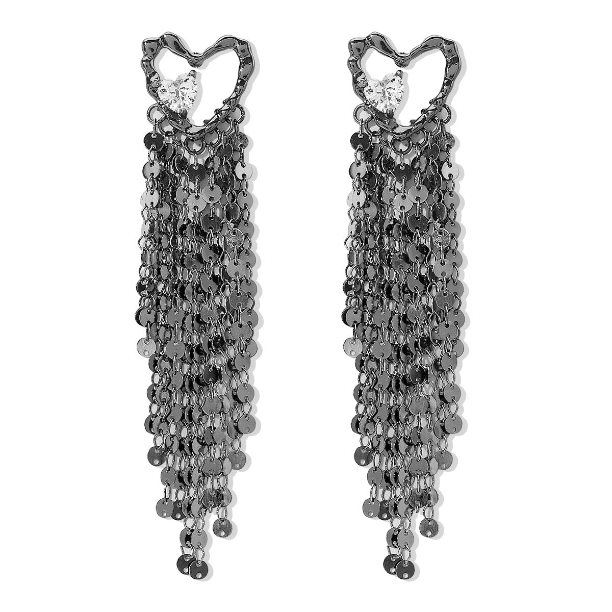 Pendientes de aleación con forma de corazón, dulces y atrevidos, con detalles de diamantes de imitación y colgantes circulares para mujer