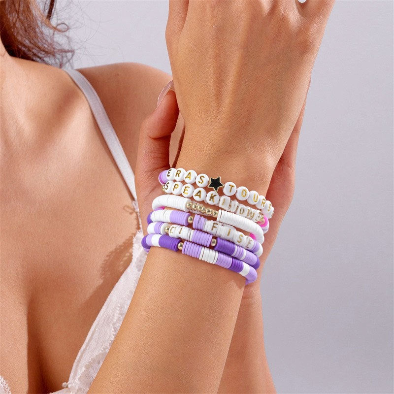 Colorful Letter Number Beaded Stretch Bracelet Set Resin Unisex