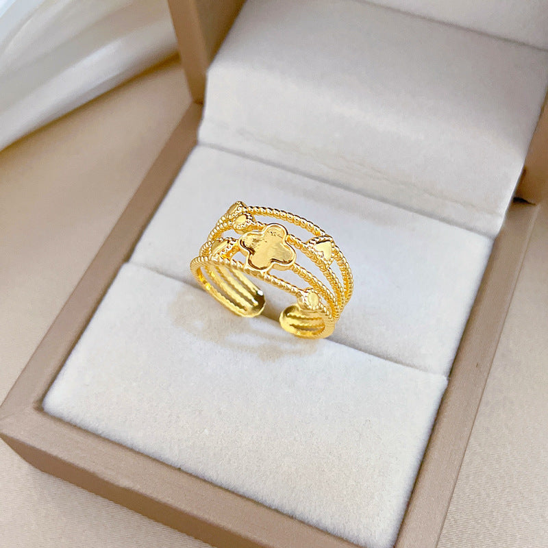 Minimalist Sweet Gold Plated Crown Ring Adjustable Brass Band for Women and Couples