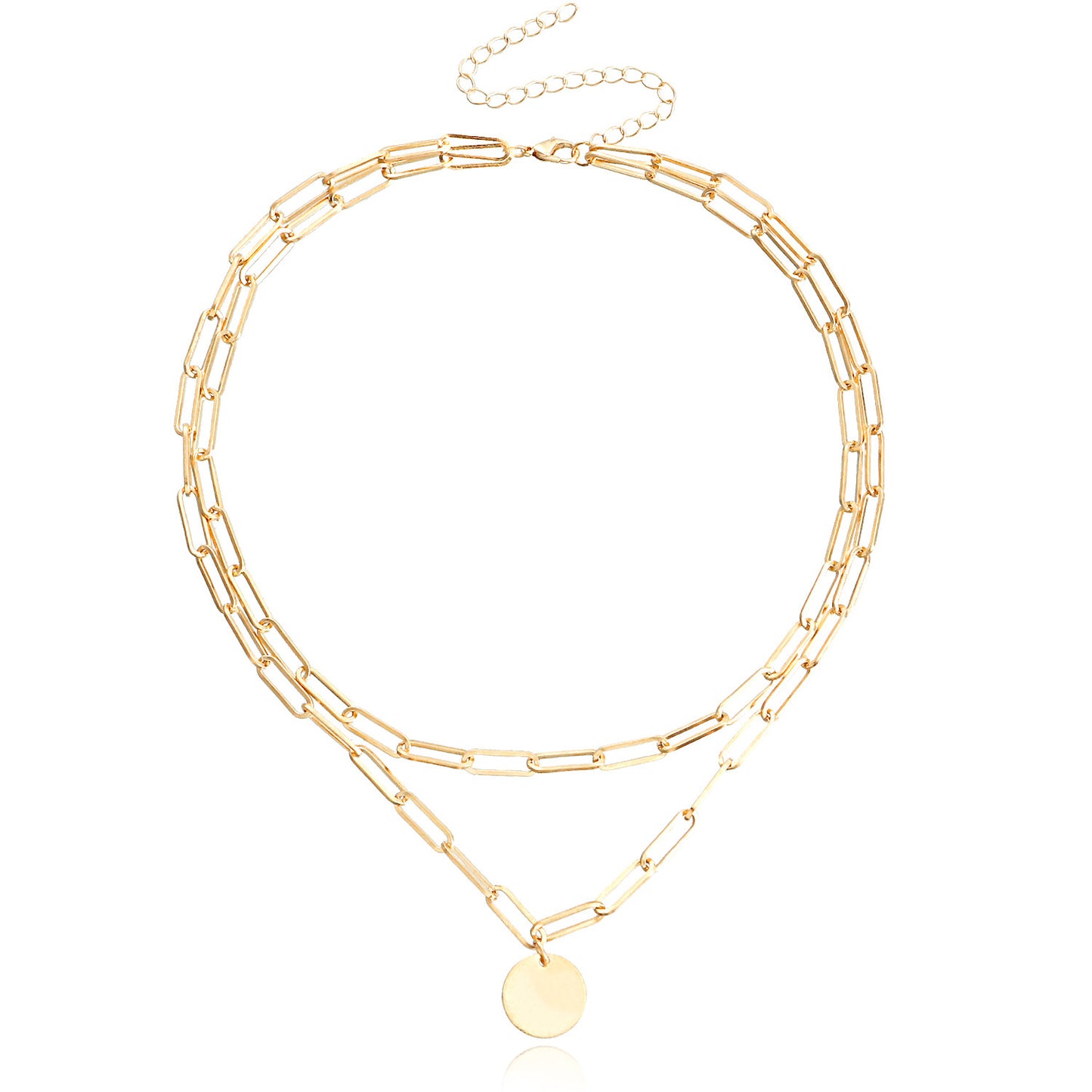 Punk Style Geometric Alloy Choker Necklace with Plated Finish and Double Hoop Design