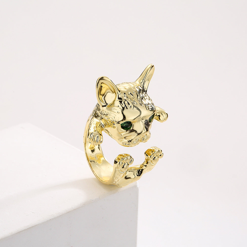 Anello da donna in rame a forma di animale geometrico, minimalista, placcato in oro 18 carati con zirconi micro-pavé
