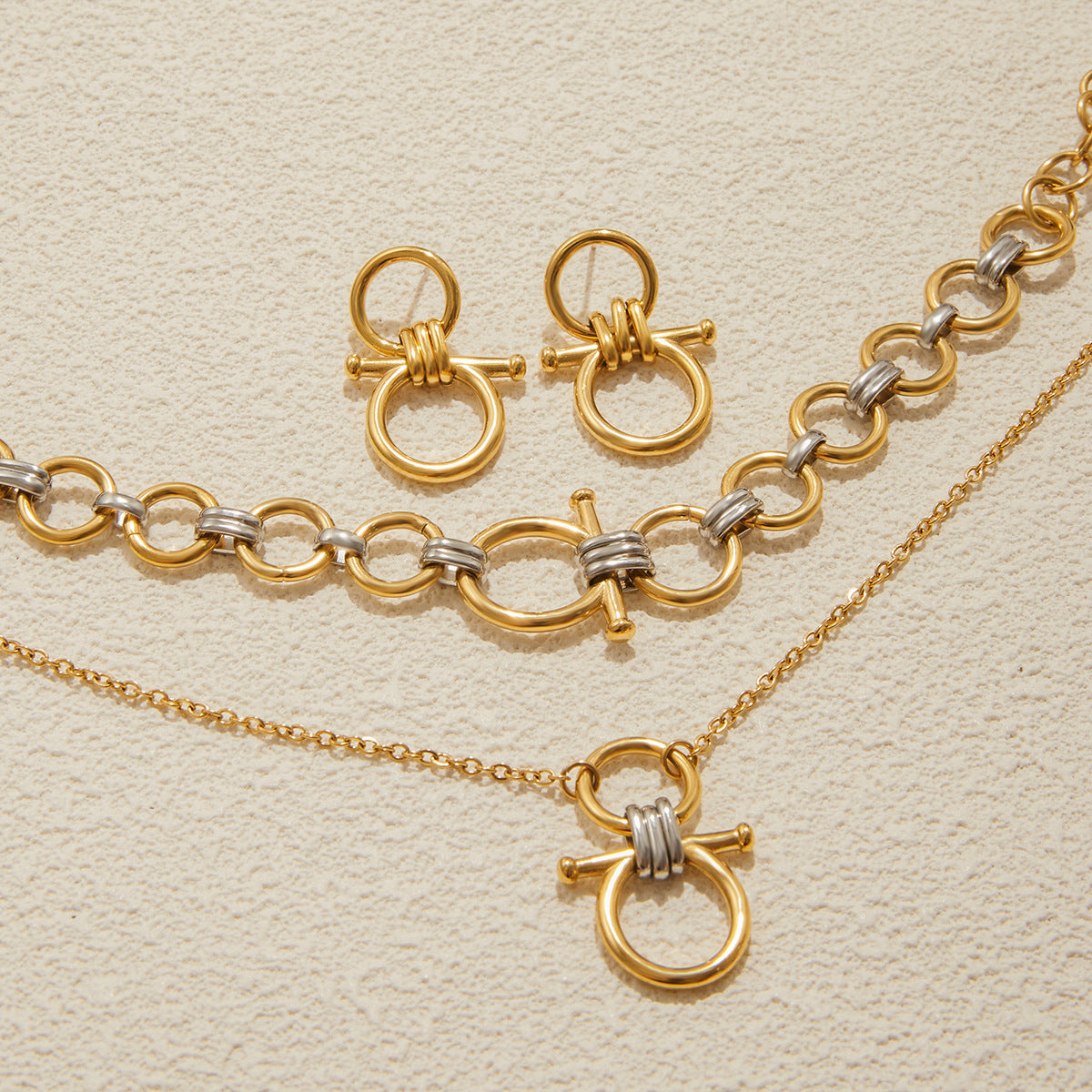 Set di Collana, Orecchini e Bracciale per Donna "Star Moon Cloud Universe" in Acciaio al Titanio con Finitura Galvanizzata, Design di Tendenza