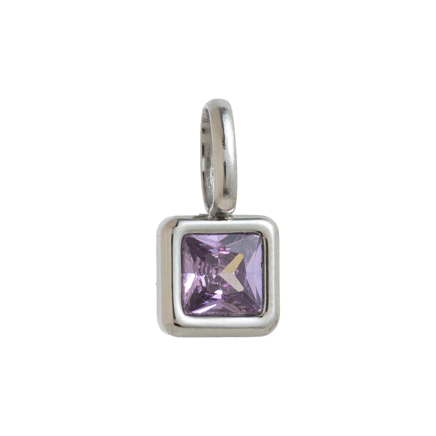 Minimalist Square Titanium Steel Gemstone Charm Bar with Cubic Zirconia Inlay for Women