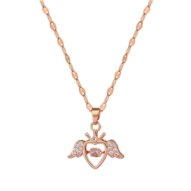 Elegante collana pendente a forma di ala d'angelo per donna, catena in acciaio inossidabile con accenti di strass, look lussuoso e leggero