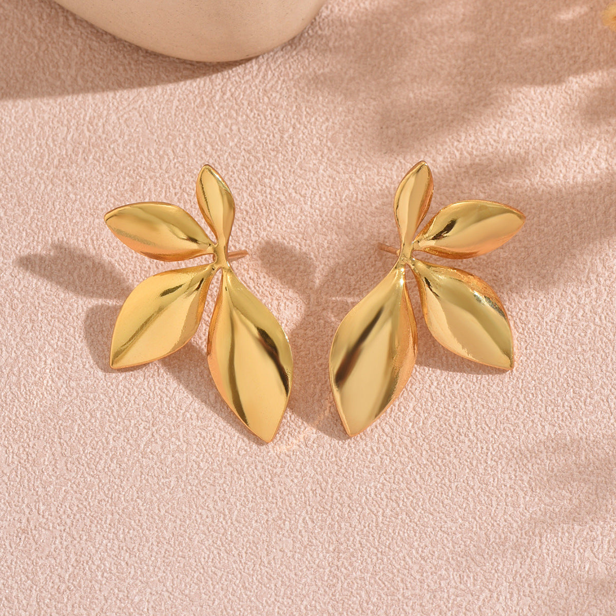 Elegant Polished Leaf Stainless Steel Earrings for Women