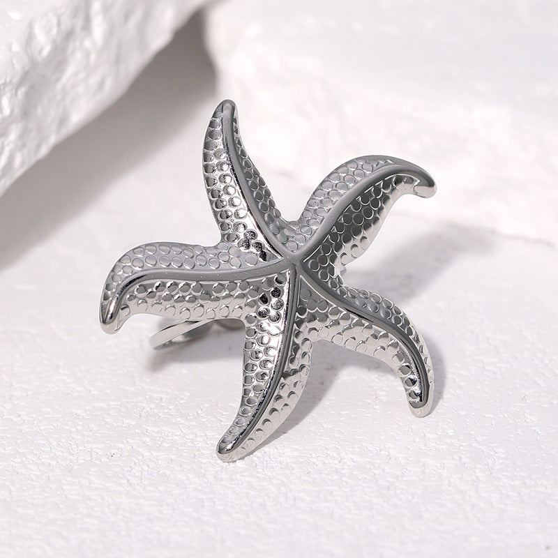 Minimalist Star-Shaped Stainless Steel Open Ring with Plating Finish for Women Fashion Accessory