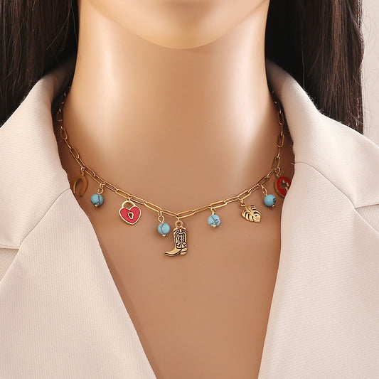 Elegante collar de acero inoxidable con lazo chapado para mujer