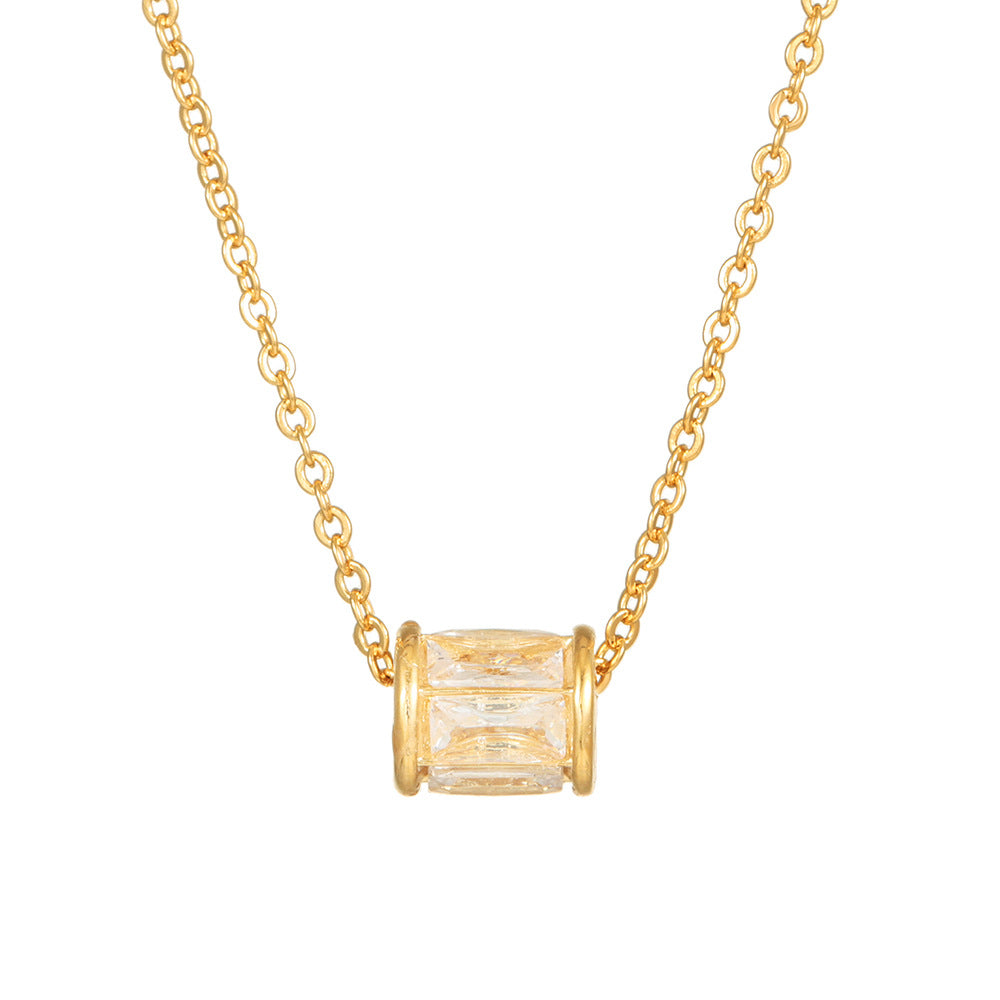 Minimalist Geometric Copper Plated Gold Diamonite Pendant Necklace with O-Chain for Women