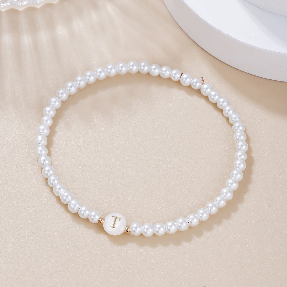 Minimalist Sweet Letter Imitation Pearl Handmade Bracelet for Women