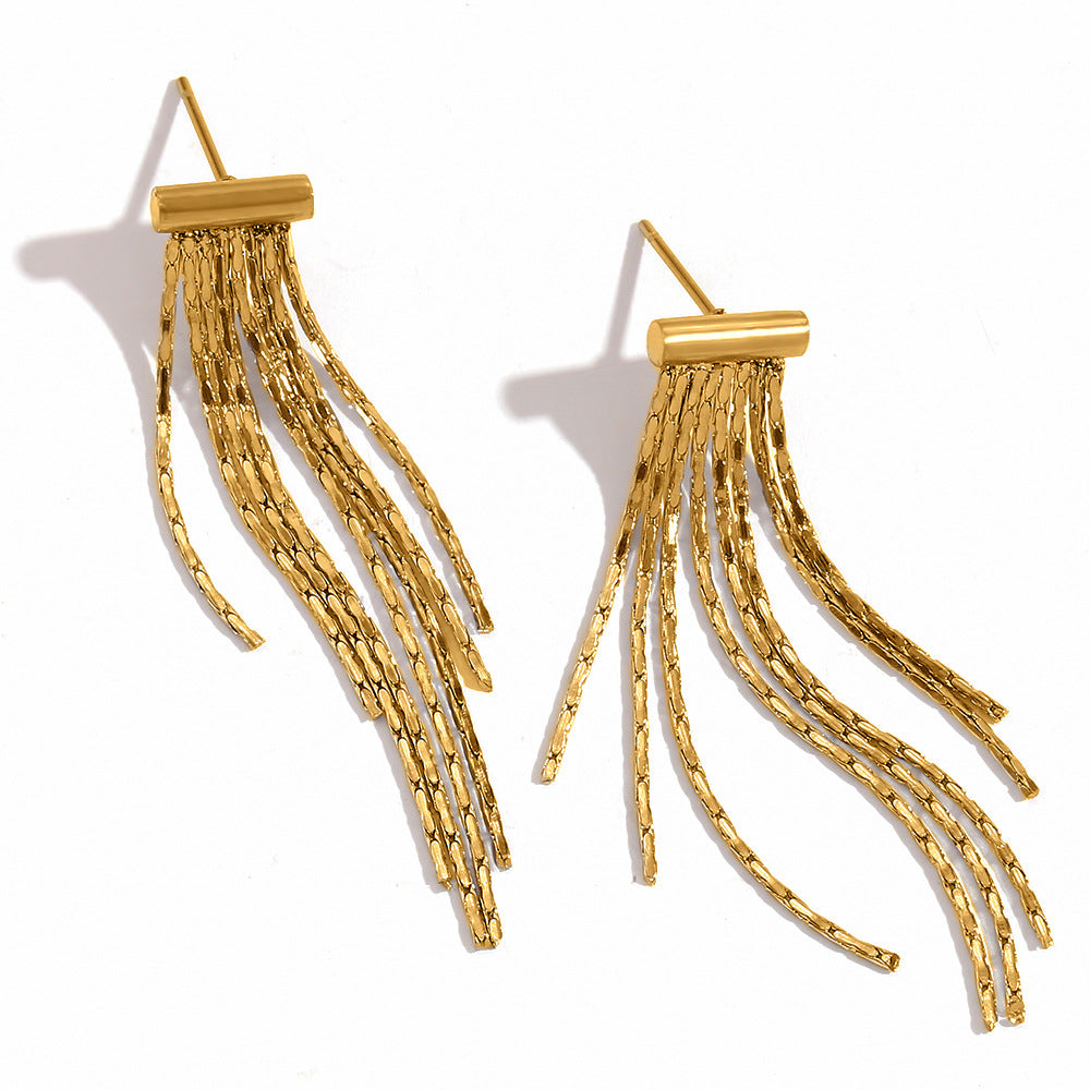Minimalist Geometric Stainless Steel 18K Gold Plated T-Shaped Tassel Earrings for Women