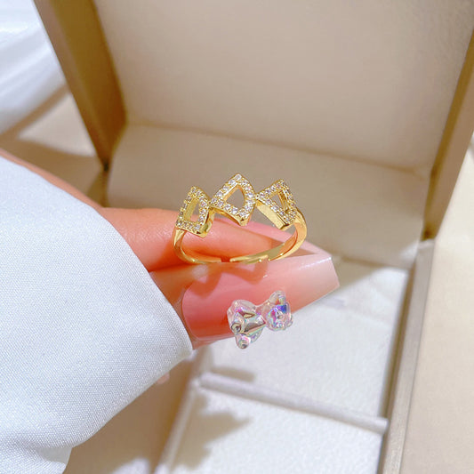 Anello in Ottone a Forma di Corona in Stile Cartone Animato Placcato Oro da Donna, Gioielli Minimalisti con Fascia Aperta Regolabile