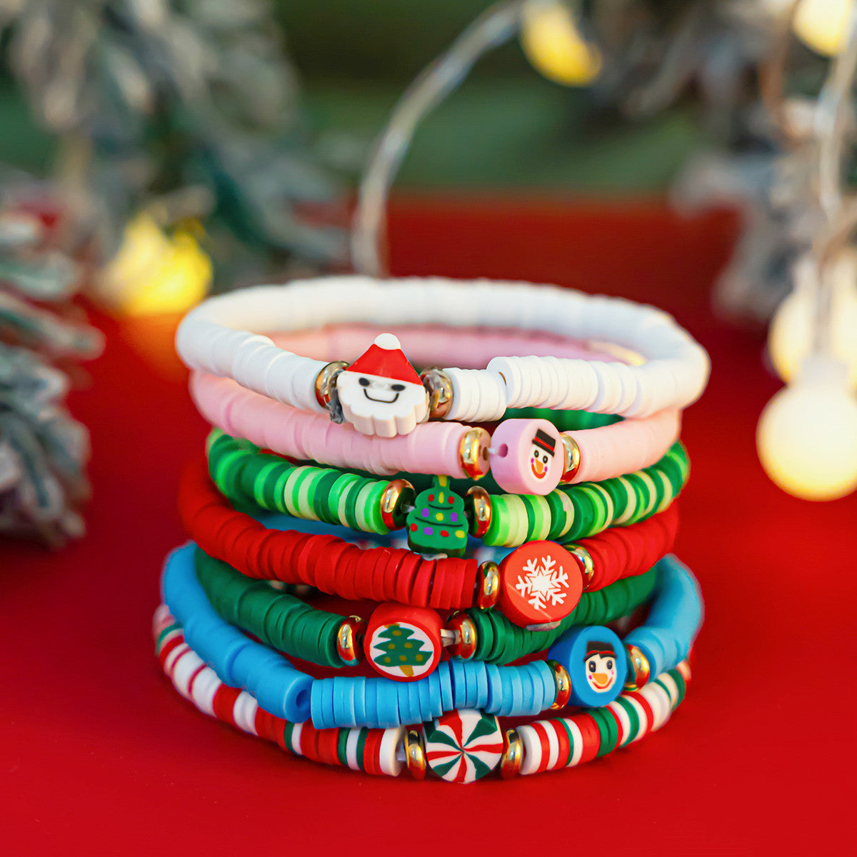 Christmas Letter Resin Bracelet Set Colorful Irregular Beaded with Strawberry and Watermelon Elements Unisex