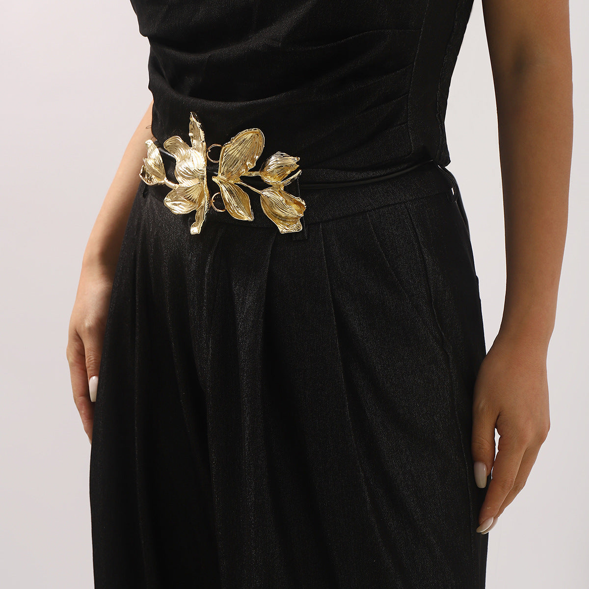 Vintage Tulip Flower Waist Chain for Women in Alloy with Leather Cord Adjustable Multi-Loop Design