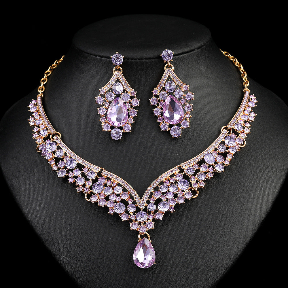 Conjunto de collar y pendientes de aleación con diseño floral de estilo vintage para mujer, con acabado galvanizado, collar de cadena tipo O a juego con pendientes
