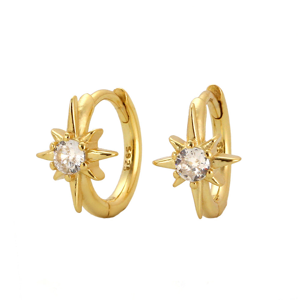 Orecchini a Cerchio da Donna Sweet Streetwear in Argento Sterling 925 con Stella Geometrica e Zirconi Incastonati