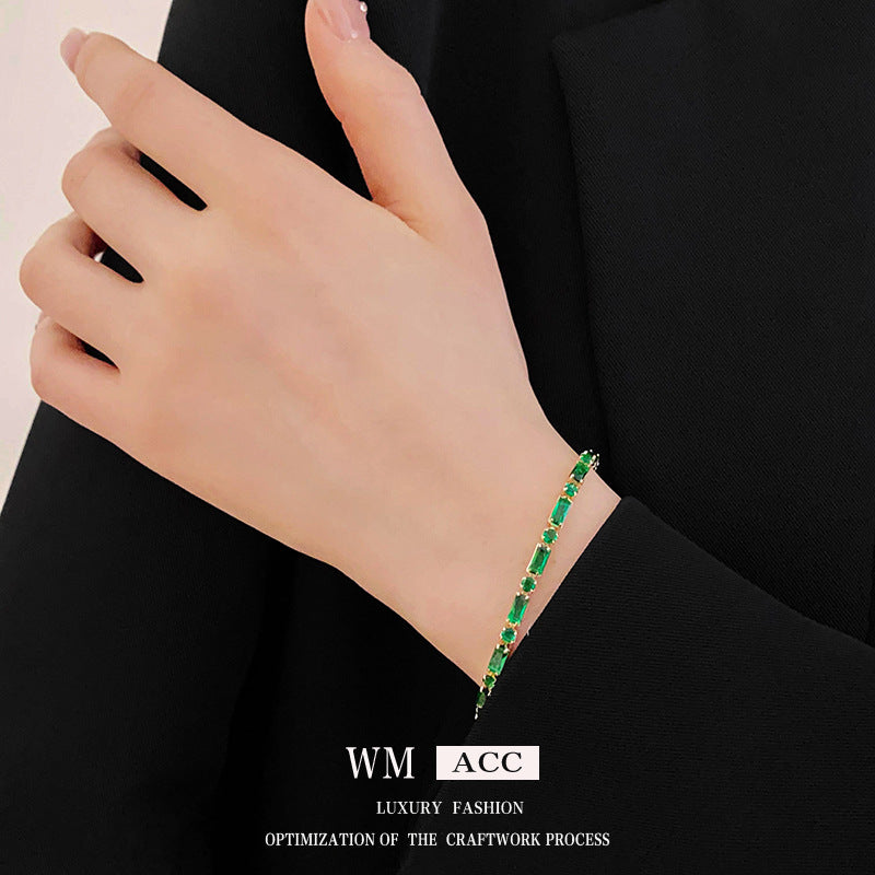Elegant Gold Plated Geometric Cubic Zirconia Emerald Bracelet for Women
