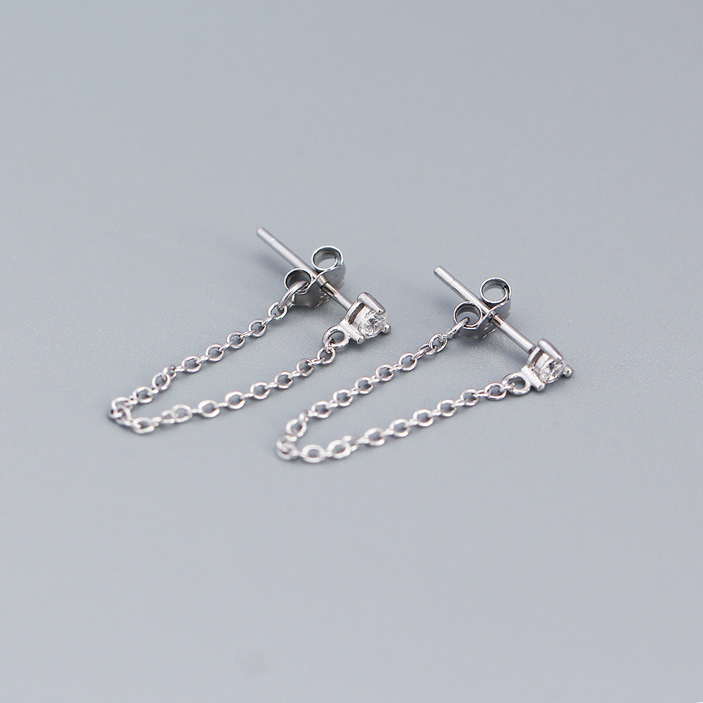 Orecchini a Filo Pendenti in Argento Sterling S925, Minimalisti, Geometrici, con Strass, da Donna