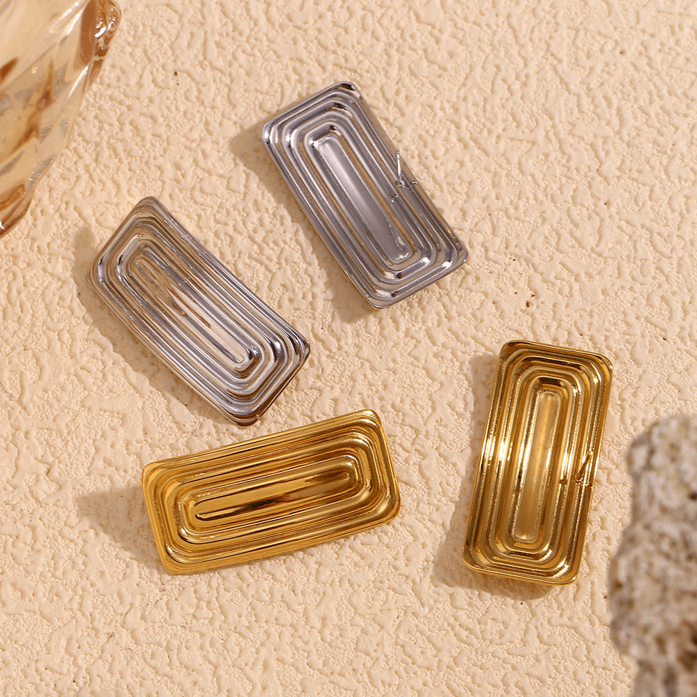 Pendientes Geométricos Minimalistas de Acero Inoxidable con Baño de Oro de 18K para Mujer