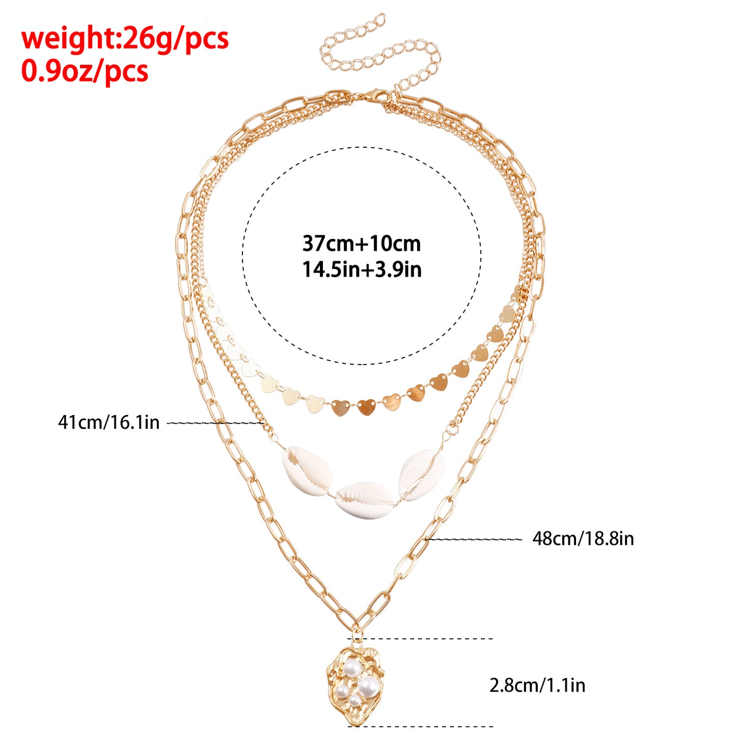 Punk Style Layered Heart Shaped Shell Necklace for Women with Electroplated Metal Pendant and Ocean Inspired Design