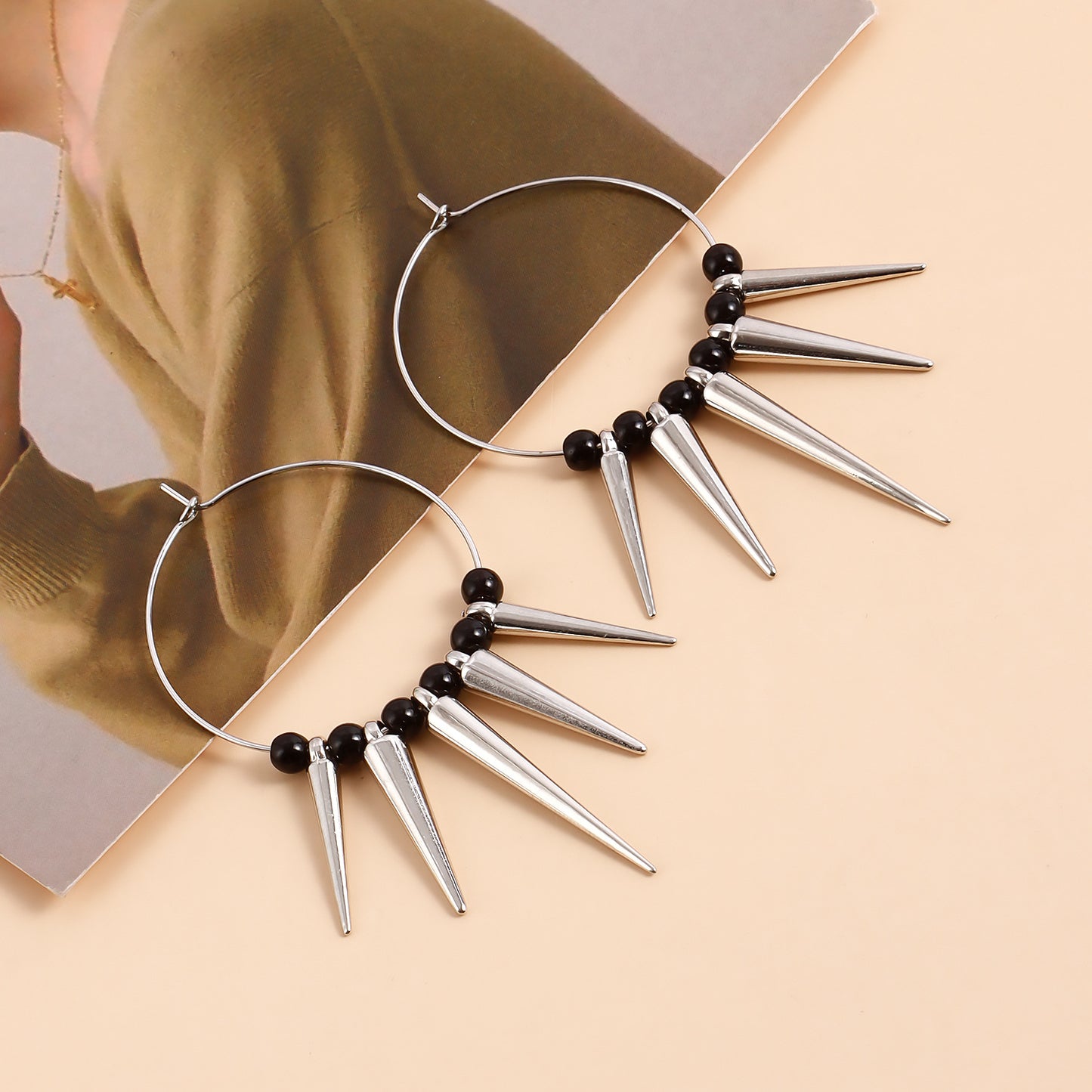 Punk Dark Chic Geometric Alloy Hoop Earrings with Plated Finish for Women