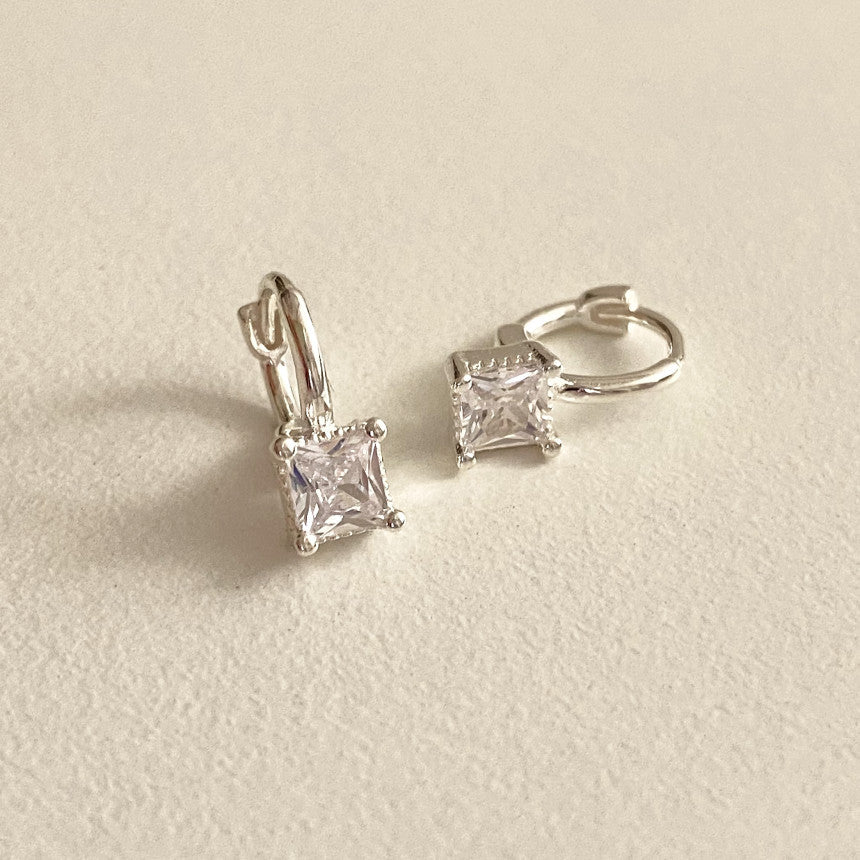 Minimalist Geometric Square Zircon Earrings in 925 Sterling Silver with Plated Finish