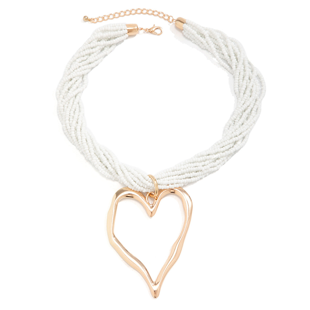 Collana esagerata multistrato in lega a forma di cuore con strass e catena a sfere da donna
