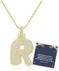 Sweet Hip-hop Letter Brass Cubic Zirconia Inlay Pendant Necklace Box Chain Unisex
