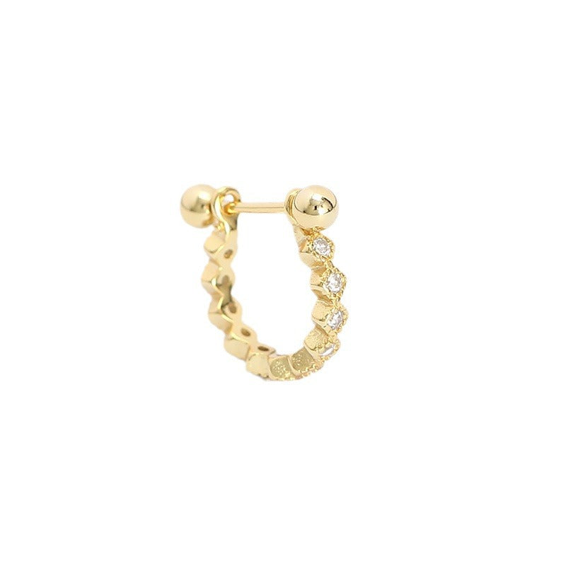 Sweet-Edgy Geometric Rhinestone-Inlaid Round Ear Cuffs for Cartilage Piercing in Sterling Silver 925