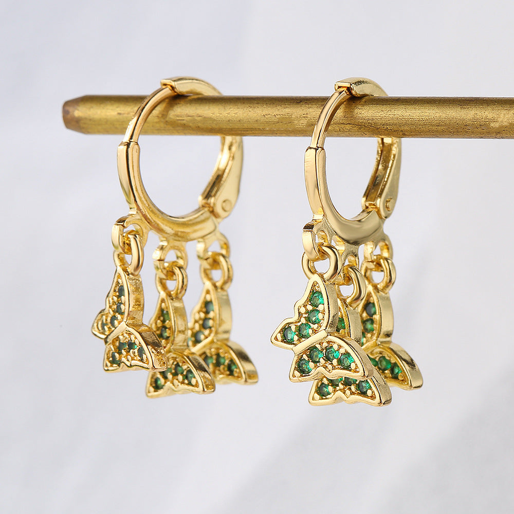 Minimalist Butterfly-Shaped Copper Earrings with 18K Gold Plating and Micro-Paved Zirconia for Women