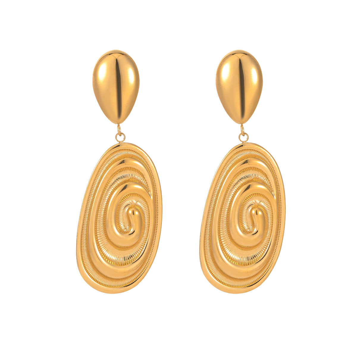 Orecchini da donna ovali a forma di conchiglia in stile vintage francese, in acciaio inossidabile con finitura galvanizzata e design a trama irregolare