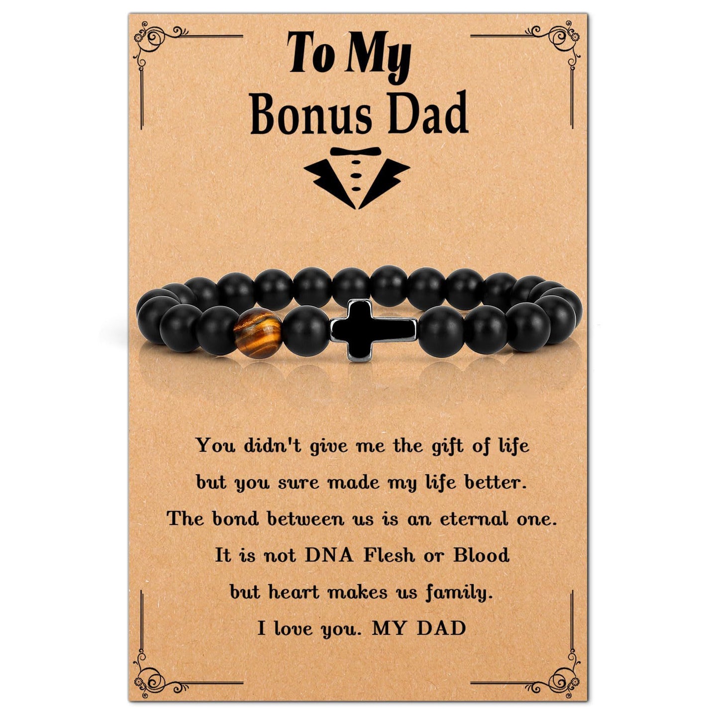 Matte Black Hematite Tiger Eye Cross Bracelet Adjustable Elastic Cord Unisex