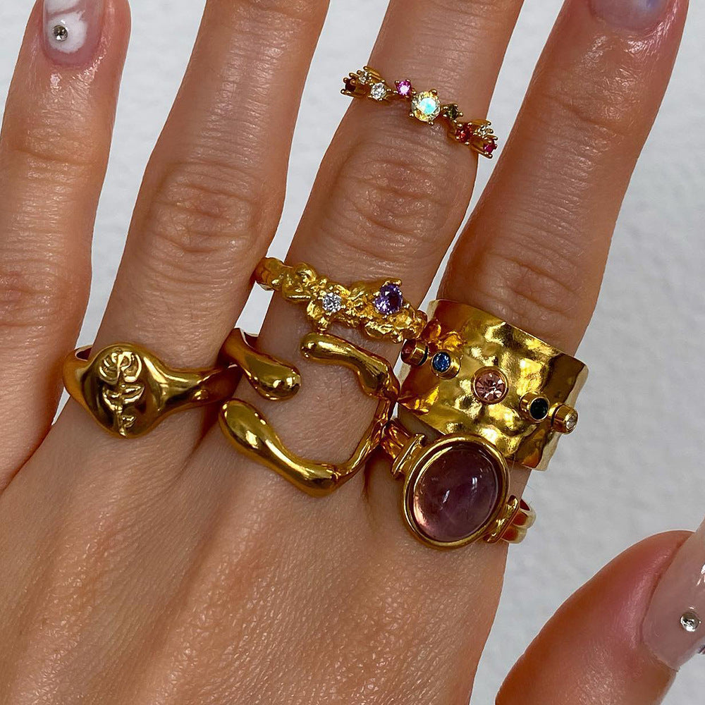 Anillo de acero inoxidable geométrico irregular para mujer con diseño de apertura ajustable, anillo de moda estilo Hip Hop