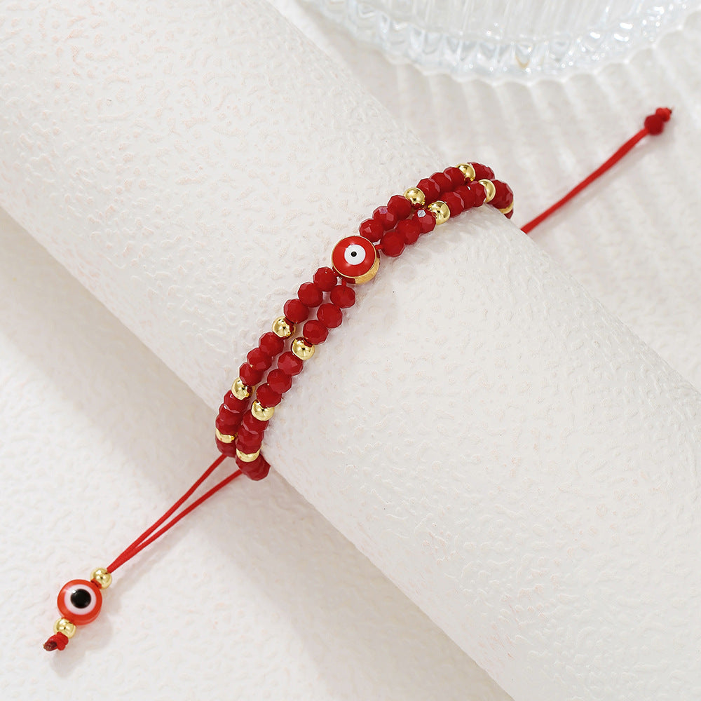 Handmade Geometric Red Crystal Glass Bead Bracelet Adjustable Cord Unisex