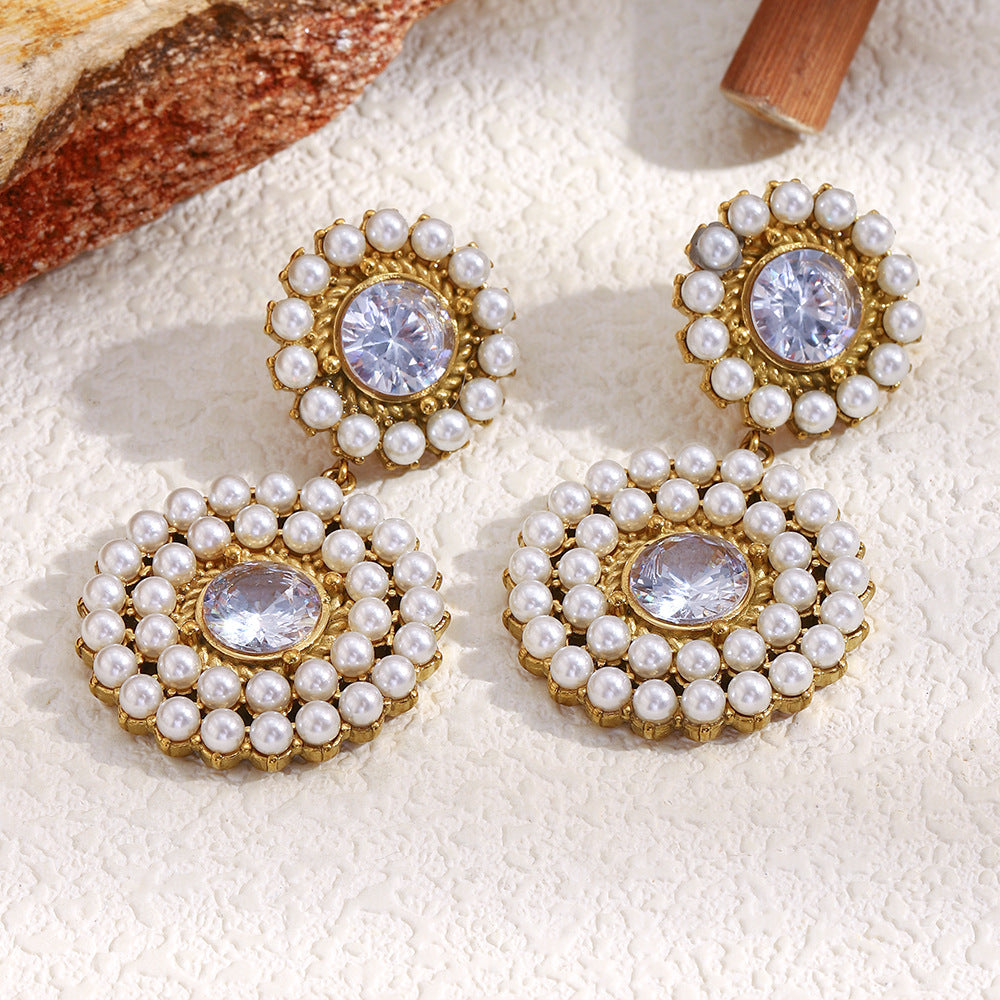 Minimalist Geometric Stainless Steel Earrings with 18K Gold Plating and Full Round Zirconia Accents for Women