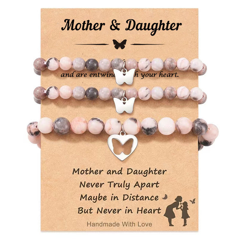 Sweet Heart Butterfly Zebra Print Stainless Steel Bracelet for Mother and Daughter