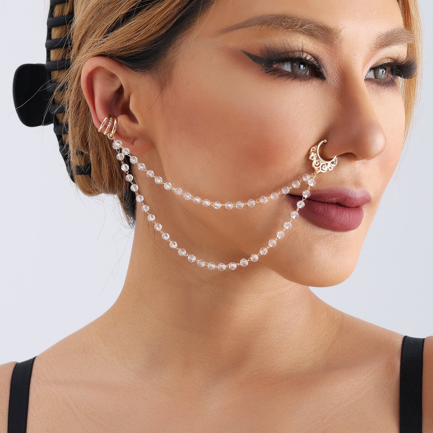 Ethnic Geometric Plated Alloy Nose Ring with Crystal Inlay for Unisex