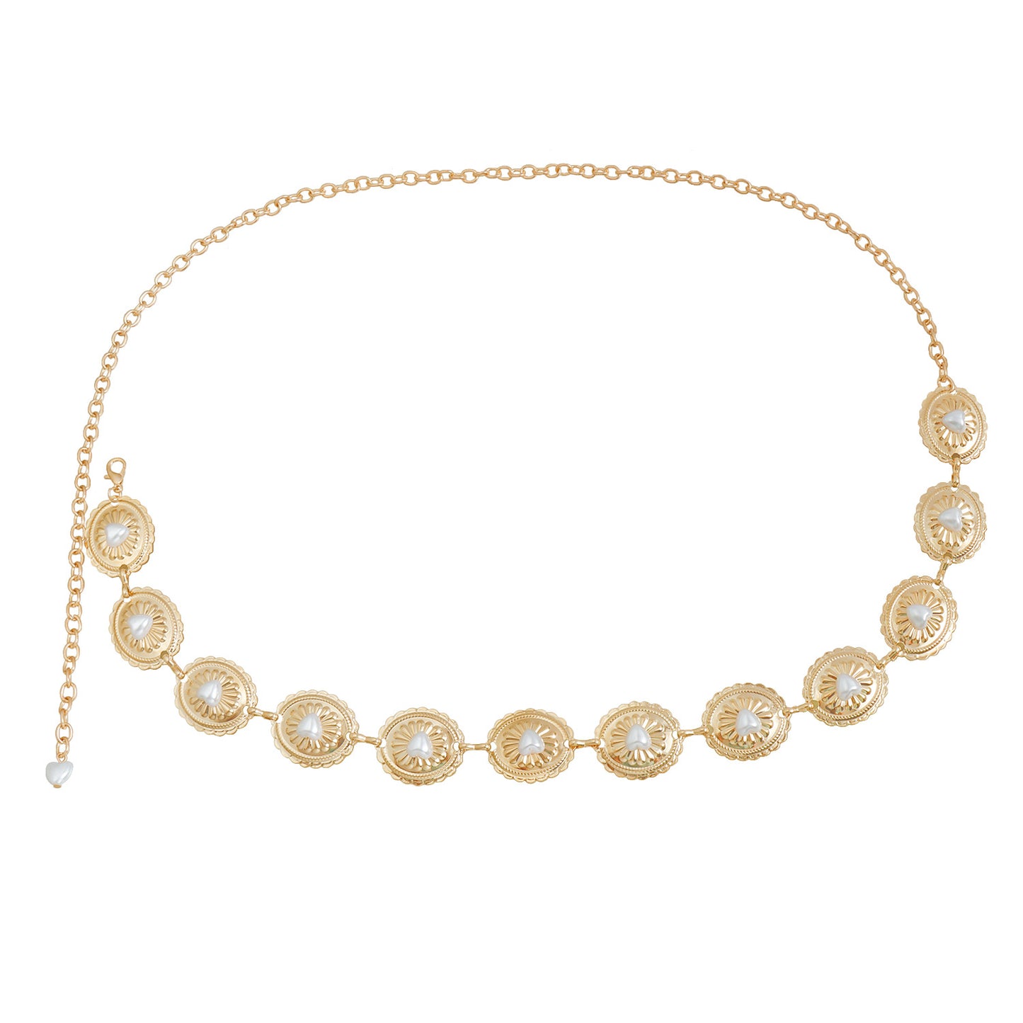 Bohemian Style Heart-Shaped Pearl-Inlaid Metal Waist Chain for Women with Enamel Finish